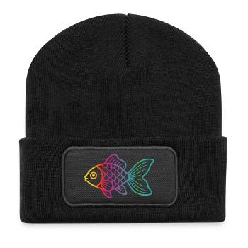 Bunter Fisch | Modernes Meeresmotiv  - Recycelte Patch Beanie - Schwarz - Vorne
