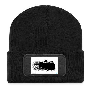Schwarzer Abstrakt-Blob mit Linien - Recycelte Patch Beanie - Schwarz - Vorne