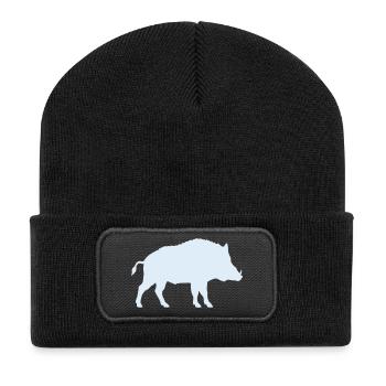 Silhouette bleue du sanglier sauvage - Beanie recyclé à patch - noir - Devant