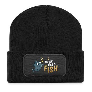 Trink wie ein Fisch Cartoonfisch - Recycelte Patch Beanie - Schwarz - Vorne