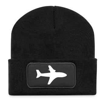 Flugzeug Reise Flugreise Geschenk - Recycelte Patch Beanie - Schwarz - Vorne