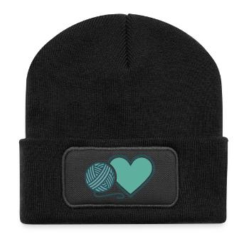 Crochet au crochet en forme de cœur pour amoureux de laine au crochet - Beanie recyclé à patch - noir - Devant