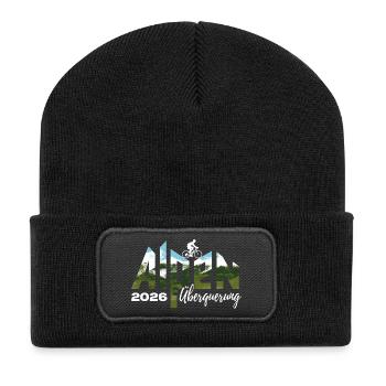 Alpen Überquerung 2026 - Fahrrad - Recycelte Patch Beanie - Schwarz - Vorne