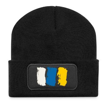 Kanarische Inseln Flagge - Pinselstriche - Recycelte Patch Beanie - Schwarz - Vorne