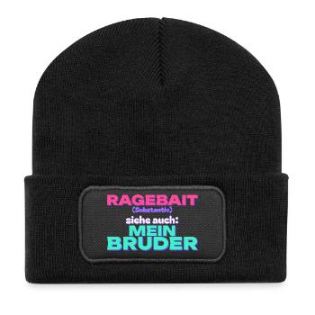 Ragebait - siehe auch: mein Bruder - Recycelte Patch Beanie - Schwarz - Vorne