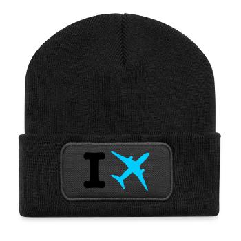 I travel - fliegen - reisen - Recycelte Patch Beanie - Schwarz - Vorne