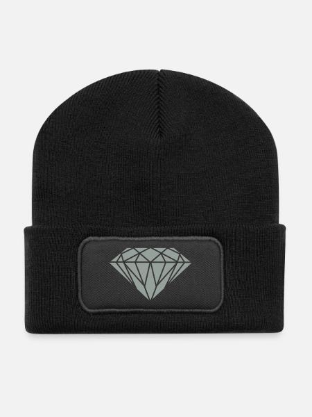 Geometrischer Diamant Linienkunst - Recycelte Patch Beanie - Schwarz