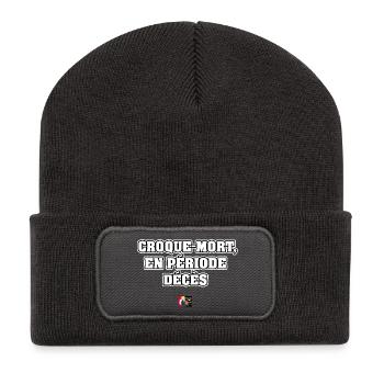 CROQUE-MORT, EN PÉRIODE DÉCÈS - JEUX DE MOTS - Beanie recyclé à patch - charbon - Devant