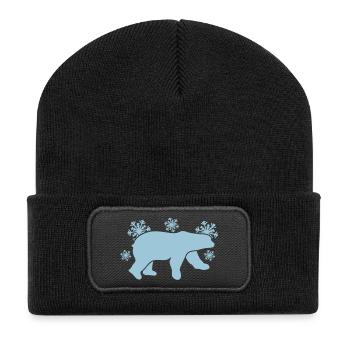 Eisbär mit Winter Schneeflocken - Recycelte Patch Beanie - Schwarz - Vorne