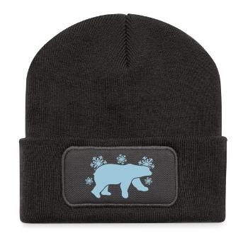 Eisbär mit Winter Schneeflocken - Recycelte Patch Beanie - Dunkelgrau - Vorne
