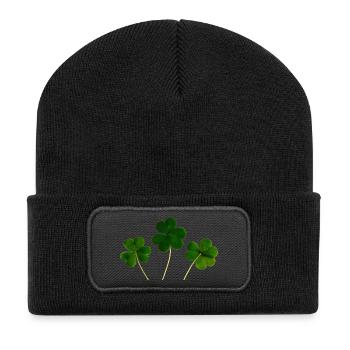 kleeblatt glueck shamrock luck four leaf clover32 - Recycelte Patch Beanie - Schwarz - Vorne