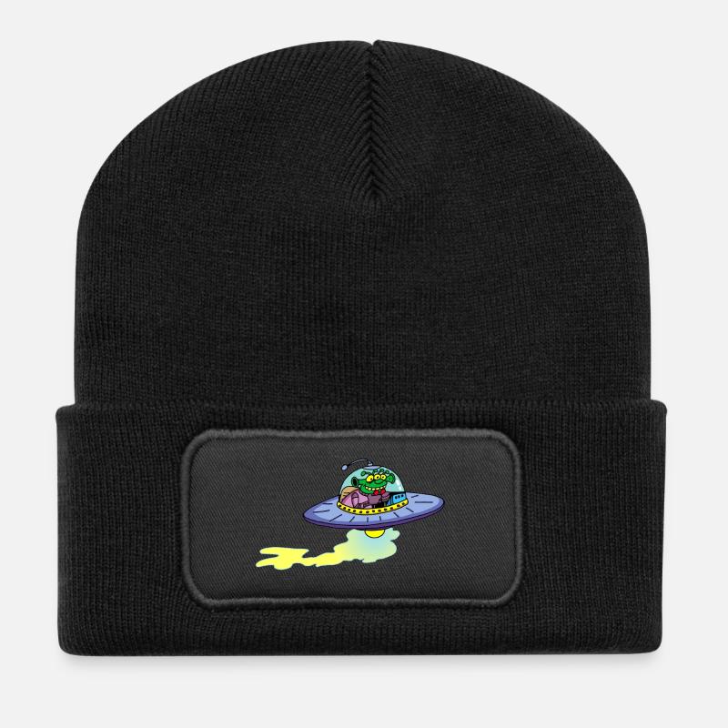 Alien Alien Raumschiff - Recycelte Patch Beanie - Schwarz