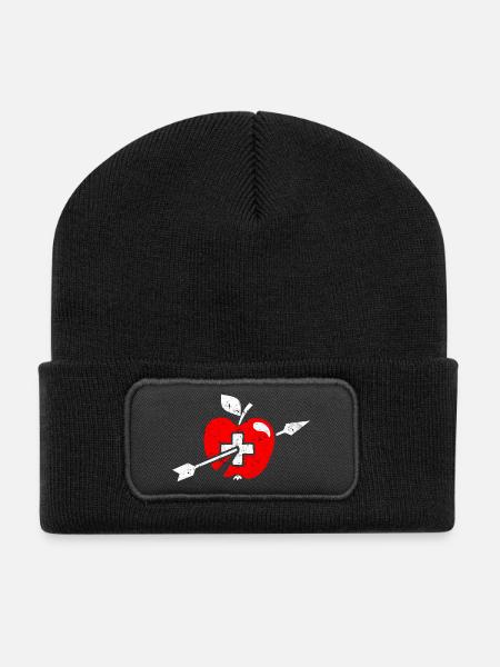 Wilhelm Tell apple Drapeau suisse et croix - Beanie recyclé à patch - noir