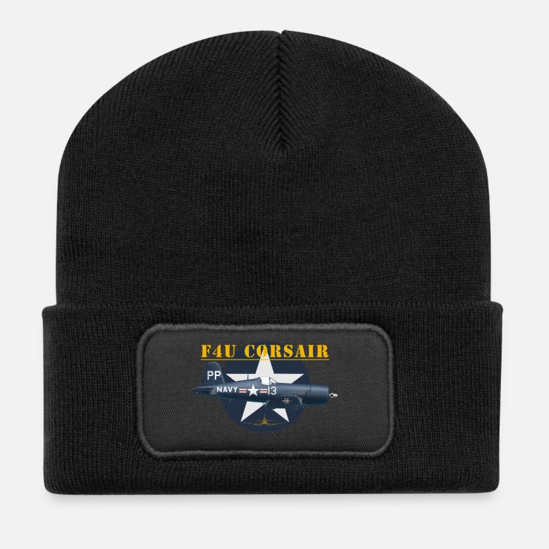 F4U-5P shirt design - Beanie recyclé à patch - noir