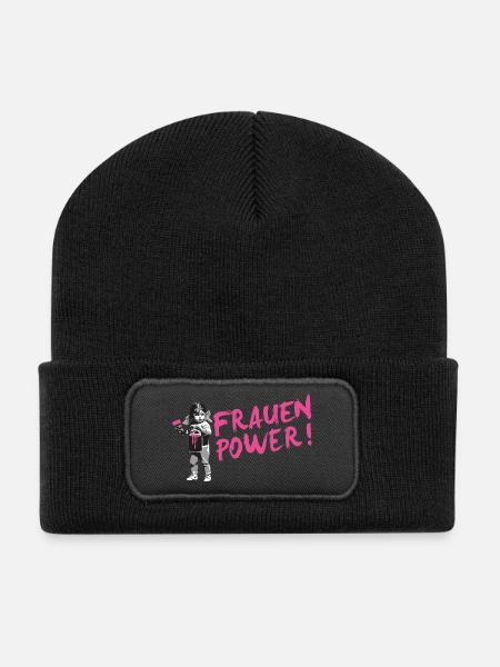 FRAUENPOWER Statement Shirt zum Weltfrauentag - Recycelte Patch Beanie - Schwarz