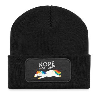 Nope. Not Today - Cute Unicorn - Recycelte Patch Beanie - Schwarz - Vorne