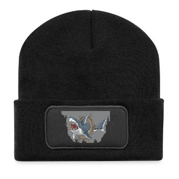 Deep Sea Shark Navigation Illustration - Recycled Patch Beanie - black - Front