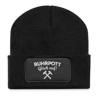 Ruhrpott Glück Auf Ruhrgebiet (Vintage/Weiß) - Recycelte Patch Beanie - Schwarz - Vorne