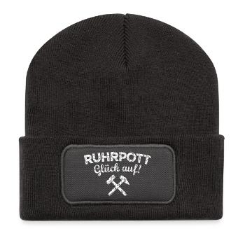 Ruhrpott Glück Auf Ruhrgebiet (Vintage/Weiß) - Recycelte Patch Beanie - Dunkelgrau - Vorne