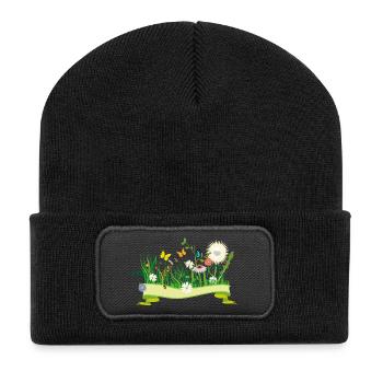 lush spring meadow with flowers and insects - Recycled Patch Beanie - black - Front