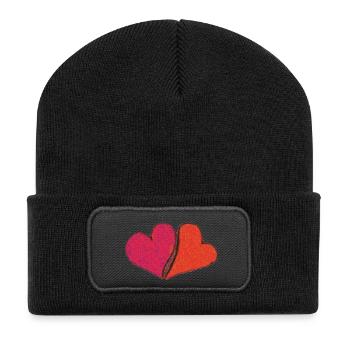 Herzen - Recycelte Patch Beanie - Schwarz - Vorne