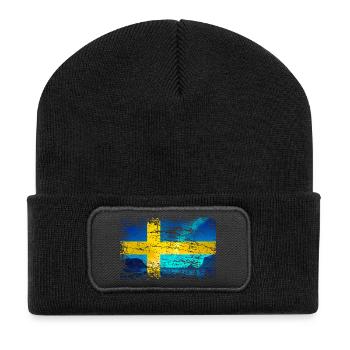 Schwedische Flagge mit Polarlicht im Vintage-Style - Recycelte Patch Beanie - Schwarz - Vorne