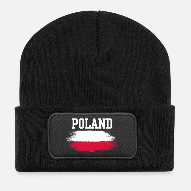 Poland Brush Flag Typography - Recycled Patch Beanie - black