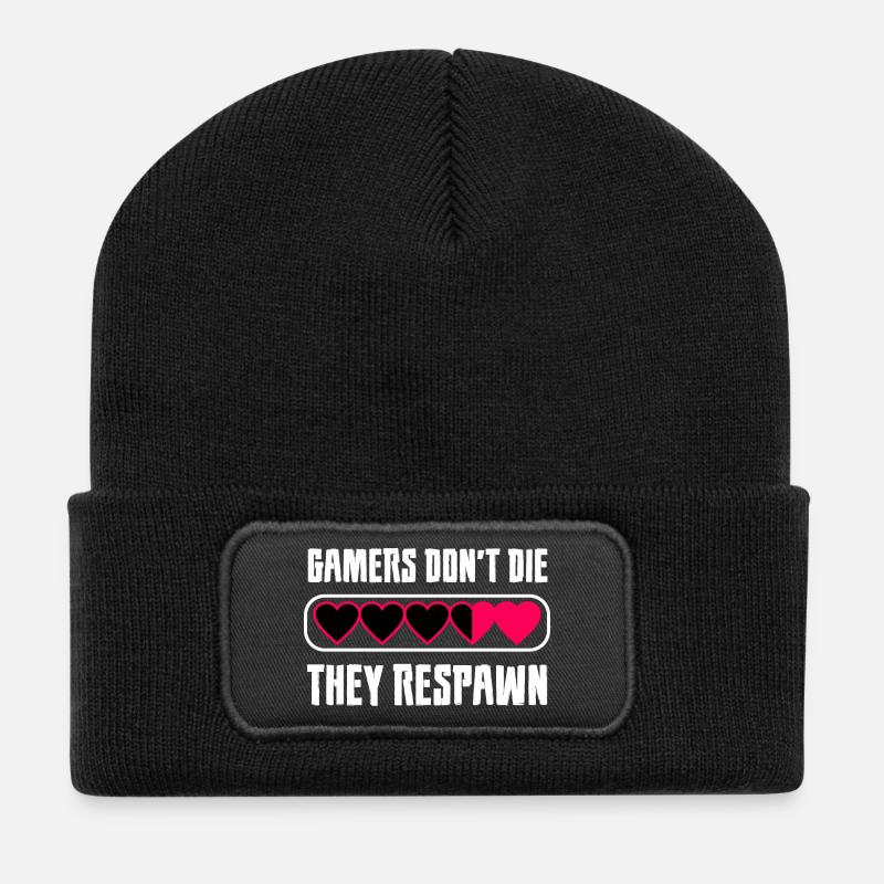 Gamers Dont Die They Respawn Spruch - Recycelte Patch Beanie - Schwarz