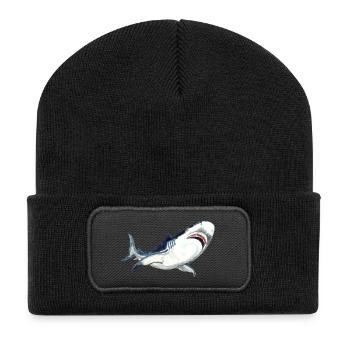 T-shirt Art du Grand Requin Blanc Aquarelle - Beanie recyclé à patch - noir - Devant