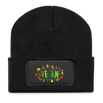 Veganer | Vegetarier| Gesund Nachhaltig Lifestyle - Recycelte Patch Beanie - Schwarz - Vorne