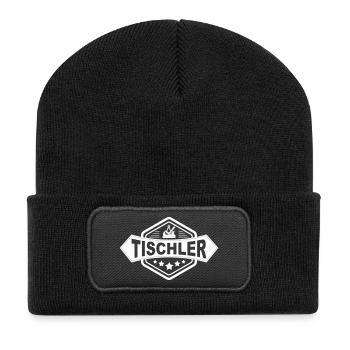 Cooles Tischler Logo Label mit Zunftzeichen - Recycelte Patch Beanie - Schwarz - Vorne