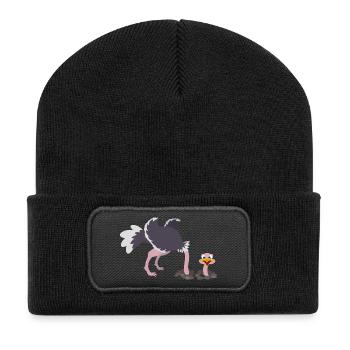 L’autruche oiseau se colle la tête à travers le sable - Beanie recyclé à patch - noir - Devant