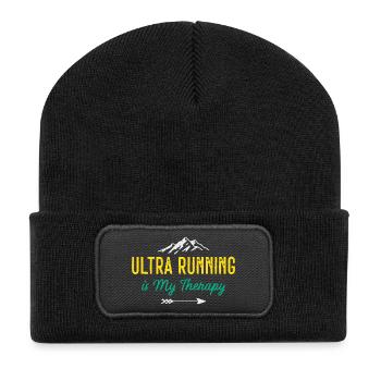 Ultra Running ist meine Therapie - Recycelte Patch Beanie - Schwarz - Vorne