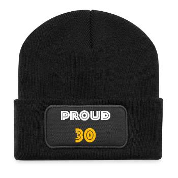 feiern, proud 30 - Recycelte Patch Beanie - Schwarz - Vorne