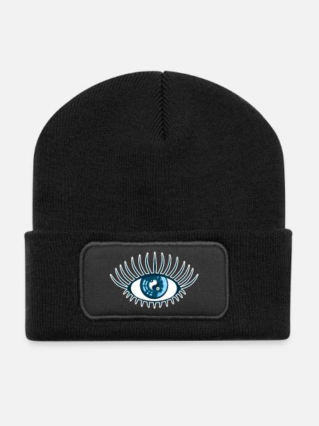 Auge blau Vorsehung Yin Yang Symbol - Recycelte Patch Beanie - Schwarz