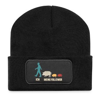 Schwein Landwirt Ich Und Meine Follower - Recycelte Patch Beanie - Schwarz - Vorne