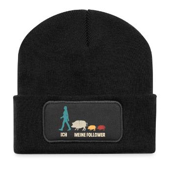 Schwein Landwirtin Ich Und Meine Follower - Recycelte Patch Beanie - Schwarz - Vorne