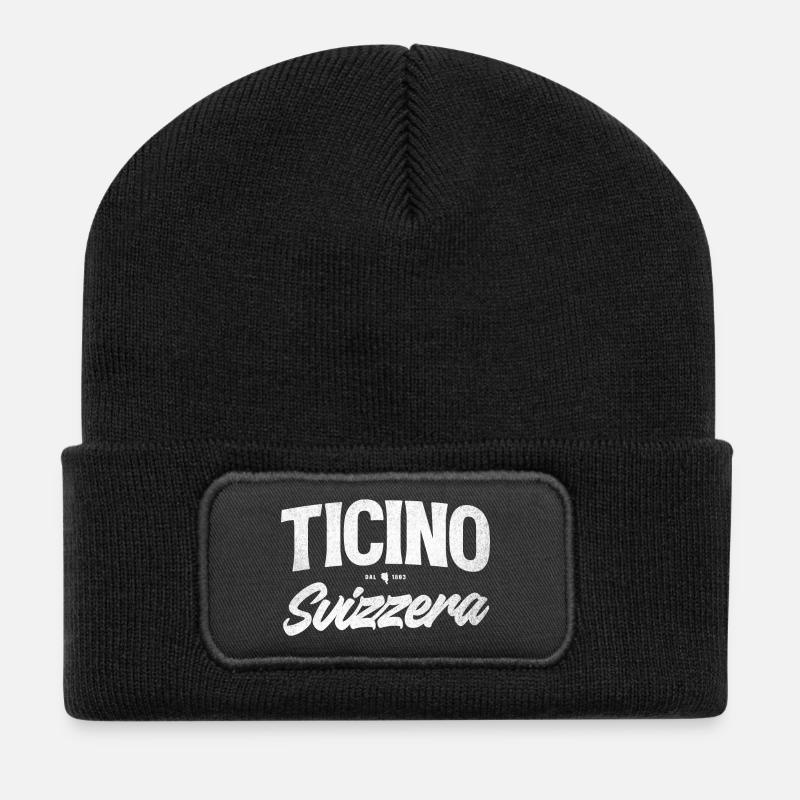 Ticino Schweiz Script Logo - Recycelte Patch Beanie - Schwarz