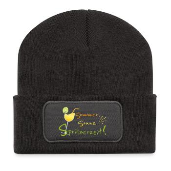 Sommer, Sonne, Spritzerzeit! Weinglas - Recycelte Patch Beanie - Dunkelgrau - Vorne