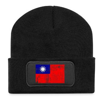 Drapeau de Taïwan Drapeau Grunge Rétro Vintage - Beanie recyclé à patch - noir - Devant