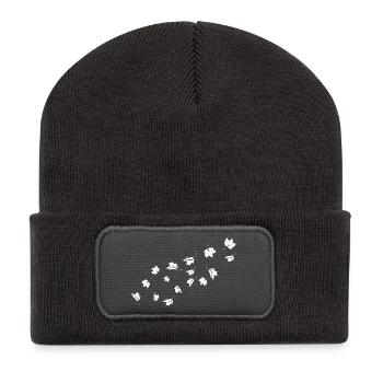 Des feuilles d’érable minimalistes soufflant dans le vent - Beanie recyclé à patch - charbon - Devant