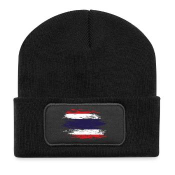 Thailand Flagge used - Recycelte Patch Beanie - Schwarz - Vorne