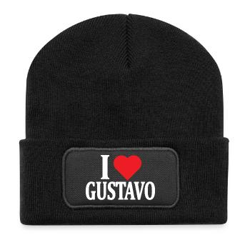 t-shirt prénom J’adore Gustavo t-shirt idée cadeau - Beanie recyclé à patch - noir - Devant