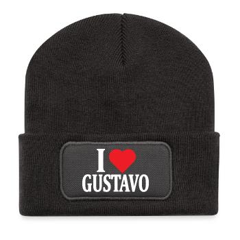 t-shirt prénom J’adore Gustavo t-shirt idée cadeau - Beanie recyclé à patch - charbon - Devant