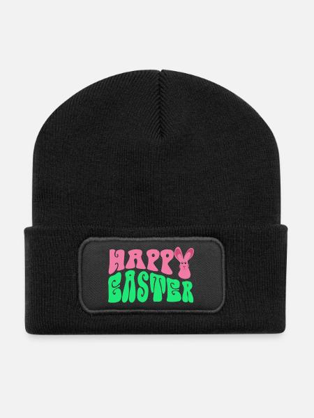 Frohe Ostern - Happy Easter - Recycelte Patch Beanie - Schwarz