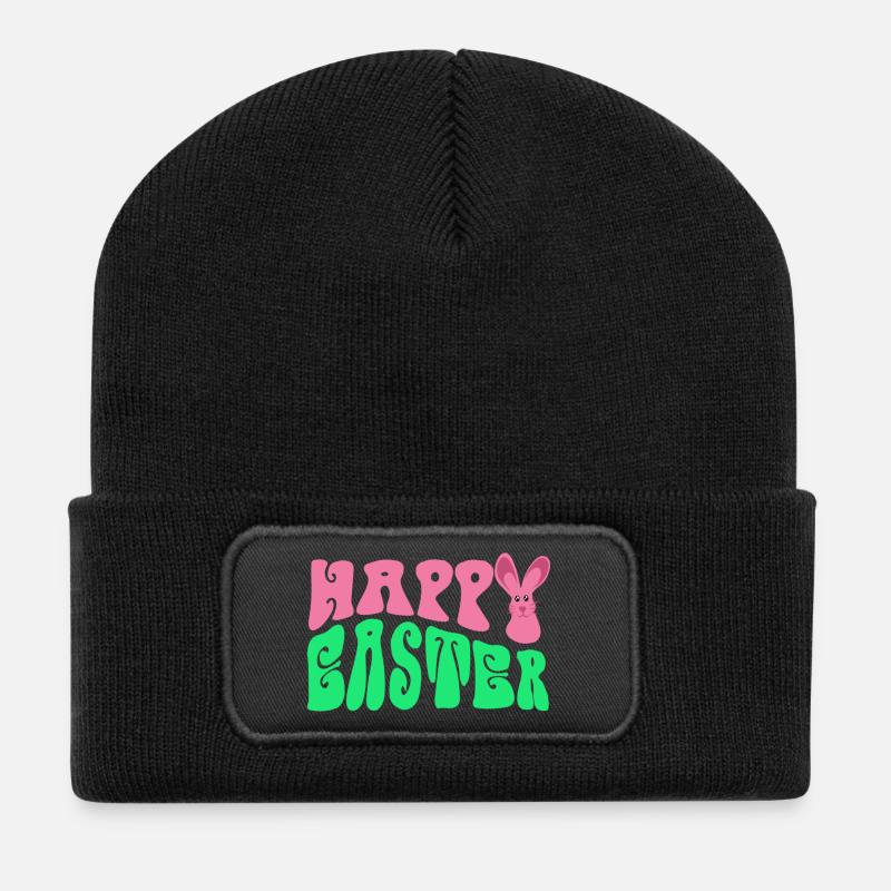 Frohe Ostern - Happy Easter - Recycelte Patch Beanie - Schwarz