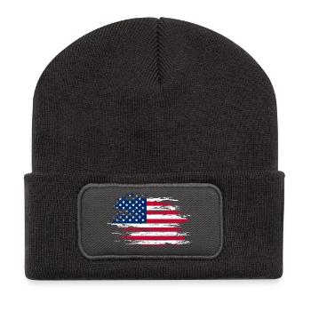 Drapeau des États-Unis utilisé - Beanie recyclé à patch - charbon - Devant