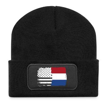 Flag Fusion: Stars Stripes Dutch Brush - Recycled Patch Beanie - black - Front