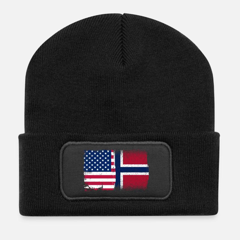Flag Mashup USA Norway - Recycled Patch Beanie - black