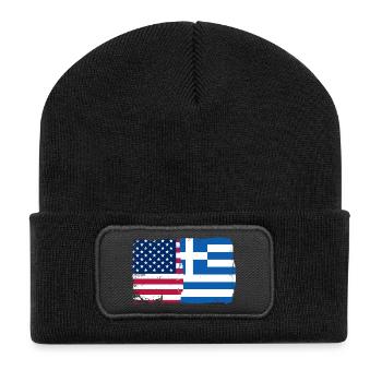 US Griechenland Flagge Fusion - Recycelte Patch Beanie - Schwarz - Vorne